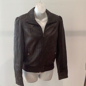 a.n.a. brown leather bomber jacket, small